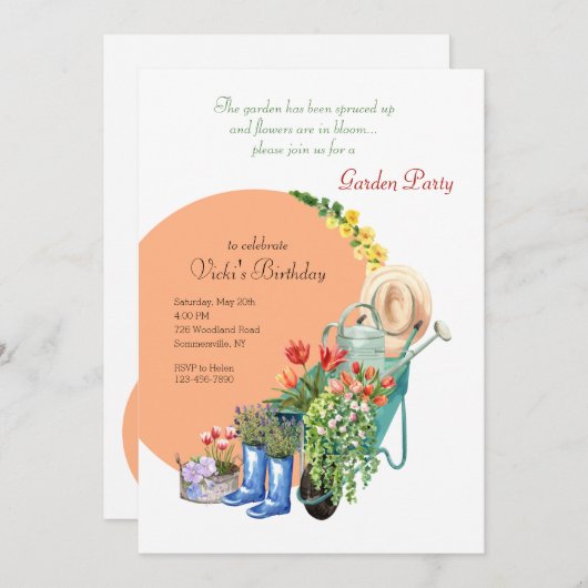 Gartenelemente Party Einladung (Vorne/Hinten)