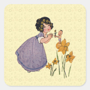 Gartenelfe Narzisse Feenland Frühling Ostern Quadratischer Aufkleber
