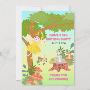 Gartenfee mit tierischen Freunden Geburtstagsfeier Dankeskarte
