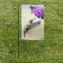 Gartenflagge Hummingvogel und Purple Flowers