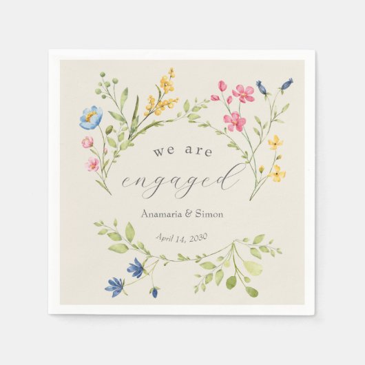 Gartenflora Wir sind Verlobtes Party Serviette (Vorderseite)