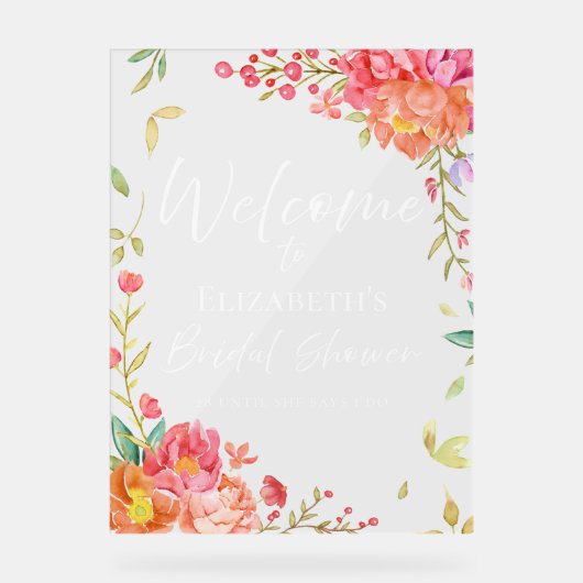 Gartenfloral Brautparty Begrüßung Akryllisches Zei Acrylschild (Vorderseite)