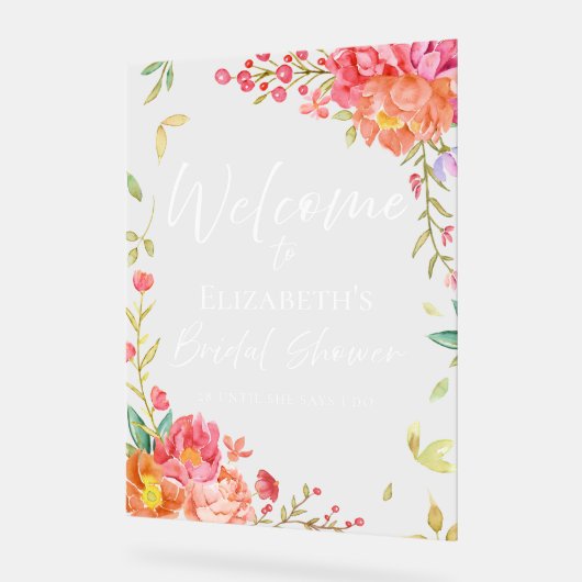 Gartenfloral Brautparty Begrüßung Akryllisches Zei Acrylschild (Winkel)