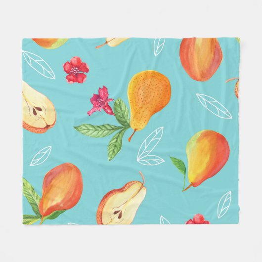 Gartenfrüchte: Aquarellblau. Fleecedecke (Vorderseite (Horizontal))