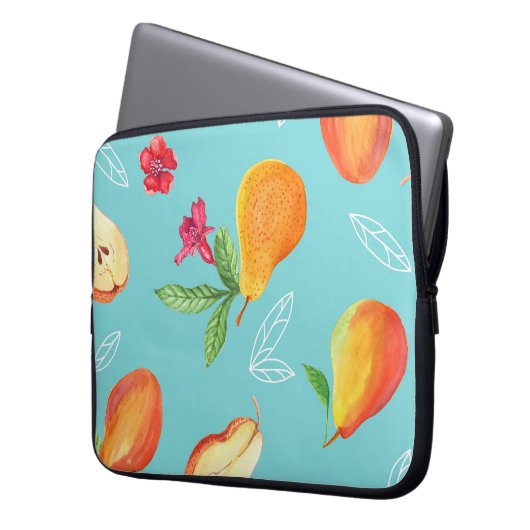 Gartenfrüchte: Aquarellblau. Laptopschutzhülle (Vorderseite Links)