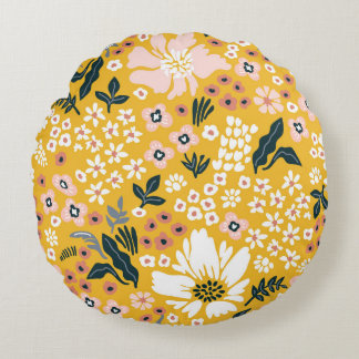 Gartengarten Blume: Gelber Vintager Charme. Rundes Kissen