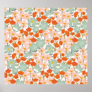 Gartengarten-Blume: rosa, orange nahtlos Poster