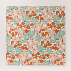 Gartengarten-Blume: rosa, orange nahtlos Puzzle