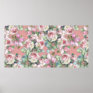 Gartengarten Blume Rose mit Tulpen im Wasser bemal Poster