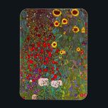 Gartengarten Gustav Klimt mit Sonnenblumenmoor Magnet<br><div class="desc">Der Bauerngarten Gustav Klimt mit Sonnenblumenmagnet. Ölmalerei auf Leinwand von 1905-06. Obwohl Klimt für seine goldene Periode, die klassische Werke wie The Kiss und Portrait von Adele Bloch Bauer produzierte, am meisten geschätzt wird, produzierte der Künstler auch einige unglaublich charmante Landschaftsmalereien. Die Gartenfarm mit Sonnenblumen verfügt über einen blühenden Sommergarten...</div>
