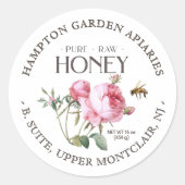 Gartengarten Rose mit Honigbienen-Honig-Jar-Label Runder Aufkleber (Vorderseite)