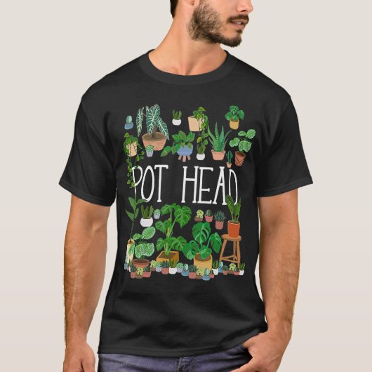 Gartengepflasterte Pflanze Lover Pot Head Gardener T-Shirt (Vorderseite)