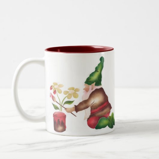 Gartengnome-Malerei-Blumen Zweifarbige Tasse (Links)