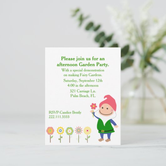 Gartengnome-Party Einladung (Stehend Vorderseite)