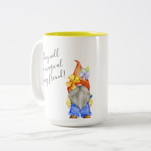 Gartengomes, lustige Farben, moderne Zwei-Tone-Cof Zweifarbige Tasse (Vorderseite Links)