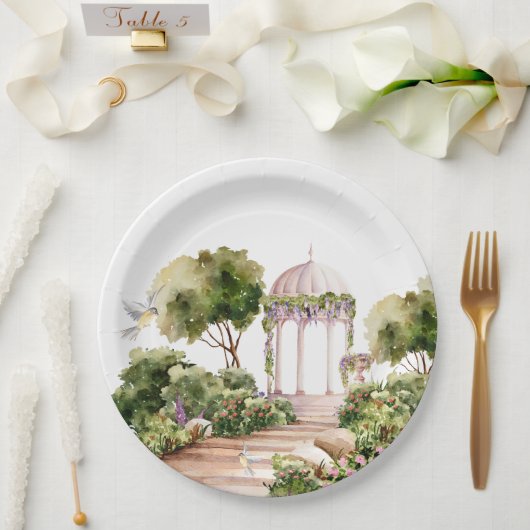 Gartengrill mit Blume und Pflanze Pappteller (Hochzeit)