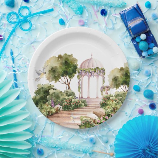 Gartengrill mit Blume und Pflanze Pappteller (Party)