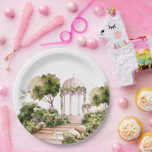 Gartengrill mit Blume und Pflanze Pappteller (Party)