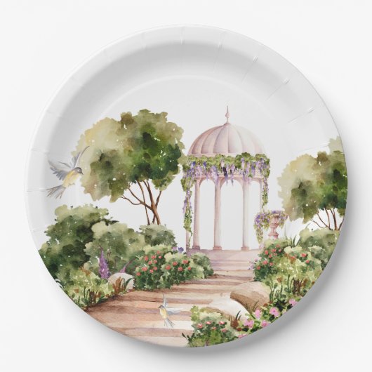 Gartengrill mit Blume und Pflanze Pappteller (Vorderseite)