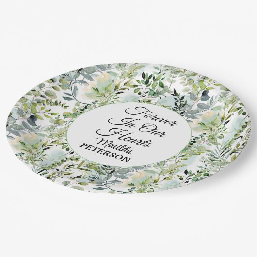 Gartengrün Blätter Beerdigung Pappteller (Schrägansicht)