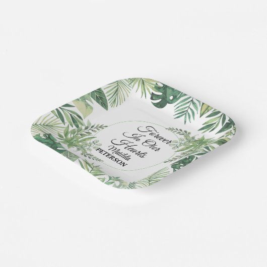 Gartengrün Blätter Beerdigung Pappteller (Gewinkelt)