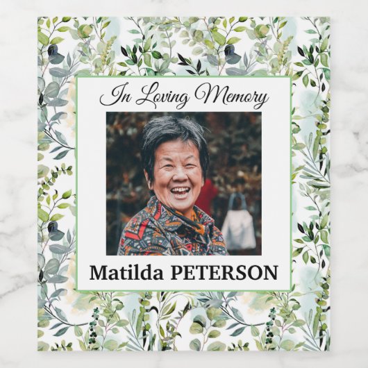 Gartengrün Blätter Beerdigung Weinetikett (Einzelnes Label)