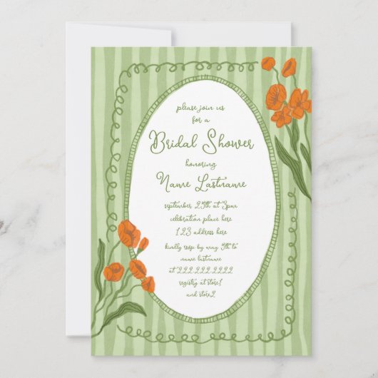 Gartengrünes Orangefarbenes Brautparty Einladung (Vorderseite)