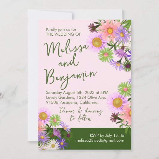 Gartenhochzeit Einladung böhmisch-rosa Blume (Vorderseite)