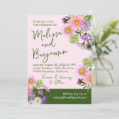 Gartenhochzeit Einladung böhmisch-rosa Blume (Stehend Vorderseite)