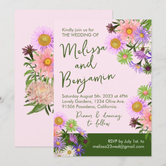 Gartenhochzeit Einladung böhmisch-rosa Blume (Vorne/Hinten)