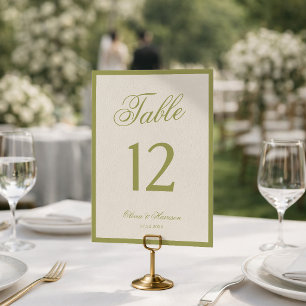 Gartenhochzeit Olive Kalligrafie Tischnummer
