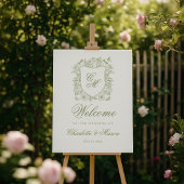 Gartenhochzeit-Salbei-Grün-Monogramm-Willkommenssc Poster
