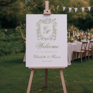 Gartenhochzeit-Salbei-Grün-Monogramm-Willkommenssc Poster