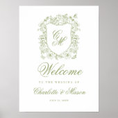 Gartenhochzeit-Salbei-Grün-Monogramm-Willkommenssc Poster (Vorne)