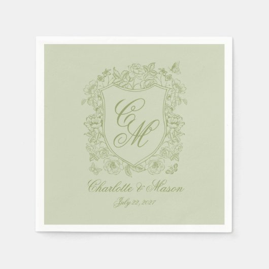Gartenhochzeit Salbeigrün Monogramm-Wappen Serviet Serviette (Vorderseite)