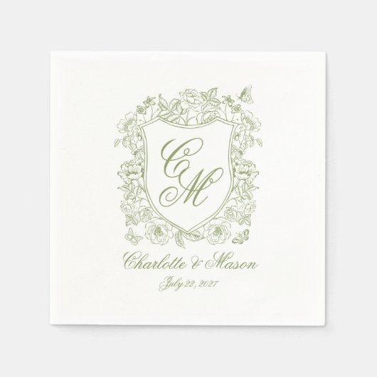 Gartenhochzeit Salbeigrüne Monogramm-Wappen-Servie Serviette (Vorderseite)