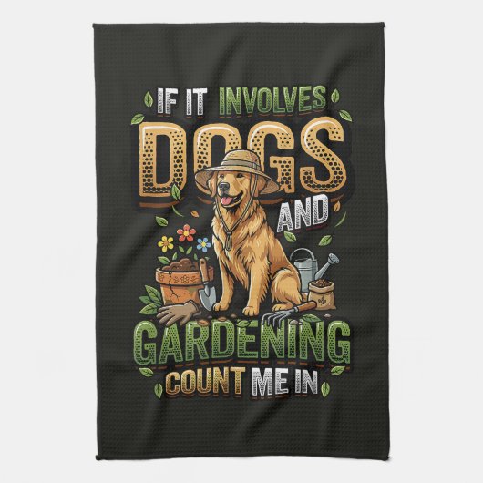 Gartenhund, wenn es Hunde und Gartenarbeit beinhal Geschirrtuch (Vertikal)