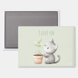 Gartenkatze mit Pflanze Ich liebe dich Magnet
