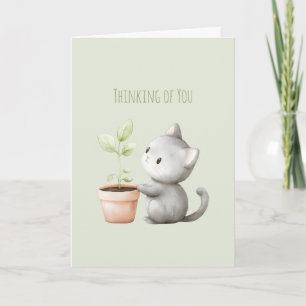 Gartenkatze mit Pflanze In Gedanken bei Dir Karte