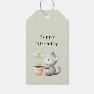 Gartenkatze mit Pflanzen-Geburtstag Geschenkanhänger