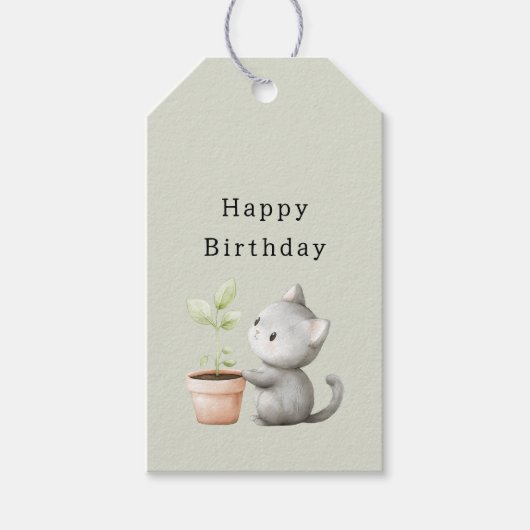 Gartenkatze mit Pflanzen-Geburtstag Geschenkanhänger (Vorderseite)