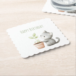 Gartenkatze mit Pflanzen-Geburtstag Untersetzer