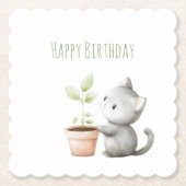 Gartenkatze mit Pflanzen-Geburtstag Untersetzer (Vorderseite)