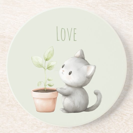 Gartenkatze mit Pflanzenliebe Getränkeuntersetzer (Vorne)