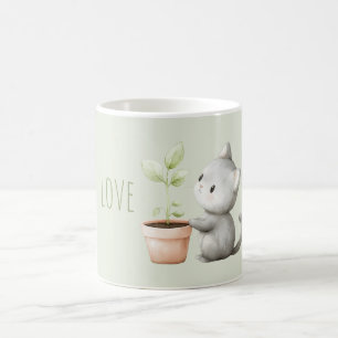 Gartenkatze mit Pflanzenliebe Kaffeetasse