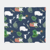 Gartenkatzen Weiße Pflanze auf blauem Fußboden Fleecedecke (Vorderseite (Horizontal))