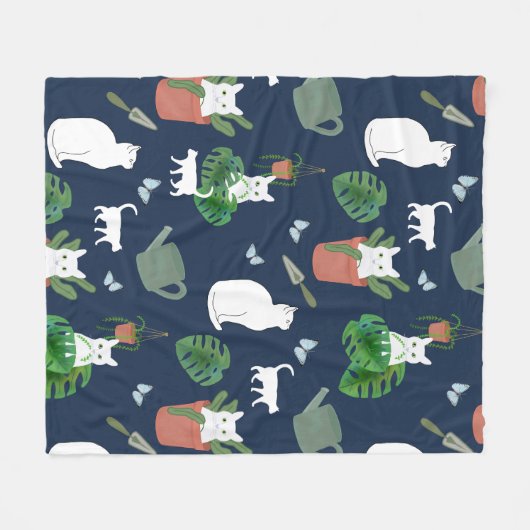 Gartenkatzen Weiße Pflanze auf blauem Fußboden Fleecedecke (Vorderseite (Horizontal))