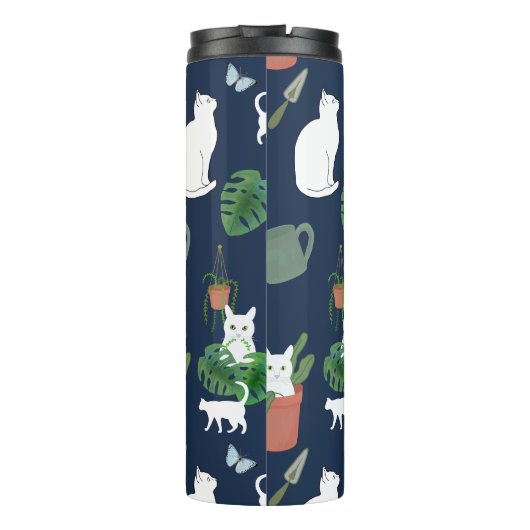 Gartenkatzen Weiße Pflanze Blau Tumbler Thermosbecher (Rückseite)