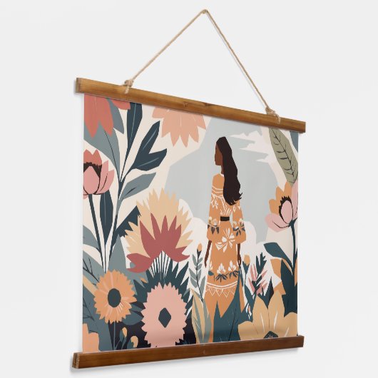 Gartenkontemplation Wandteppich Mit Holzrahmen (Gewinkelt)