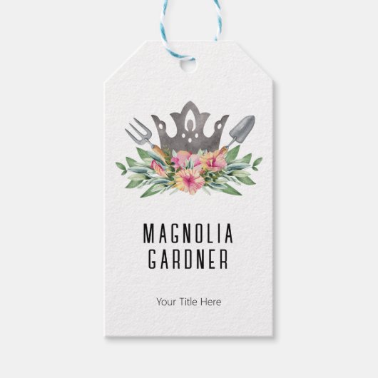 Gartenkronen Boho Chic Wasserfarbwerkzeuge Blume Geschenkanhänger (Vorderseite)